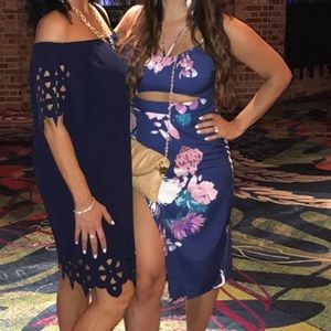 Blue fitted dress with flowers